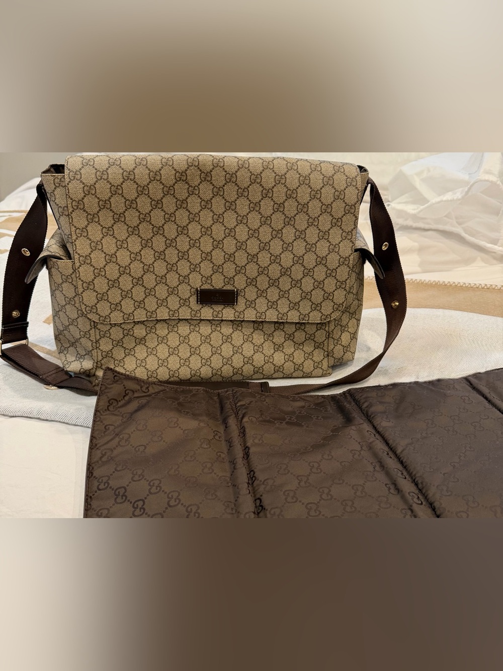 Gucci Brown Beige Monogram Messenger Bag
